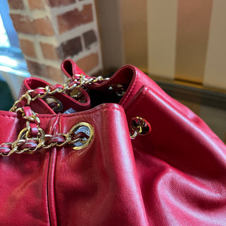 CHANEL Vintage Red Lambskin Leather Bucket Bag