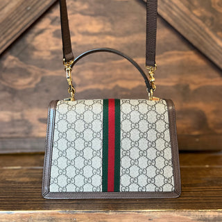 GUCCI Small Ophidia Beige GG Web Canvas Top Handle Bag