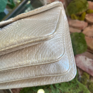 CHANEL Accordian Beige Python Flap Shoulder Bag