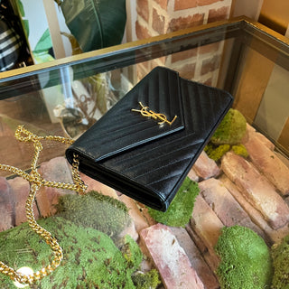SAINT LAURENT Cassandra Black Chevron Leather Clutch