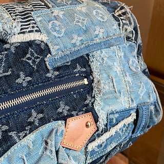 LOUIS VUITTON Speedy 30 Limited Edition Blue Denim Patchwork Satchel Bag