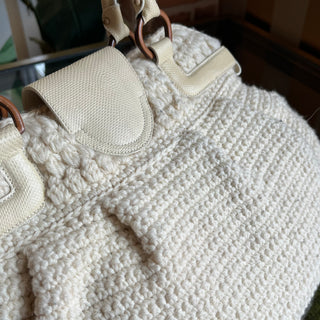 FERRAGAMO Marisa Cream Crochet Shoulder Bag