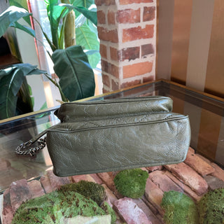 SAINT LAURENT Medium Niki Green Quilted Crinkled Leather Shoulder Bag