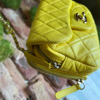 CHANEL New Mini Flap Yellow Quilted Lambskin Leather Shoulder Bag