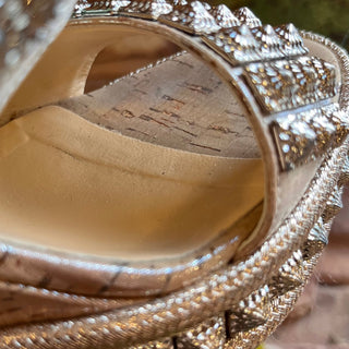 CHRISTIAN LOUBOUTIN Silver Studded Platform Wedges Heels SZ 39 (US 9)