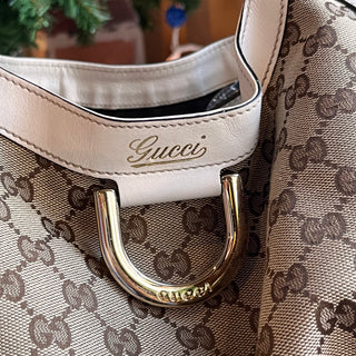 GUCCI Abbey D-Ring Beige White GG Canvas Shoulder Bag