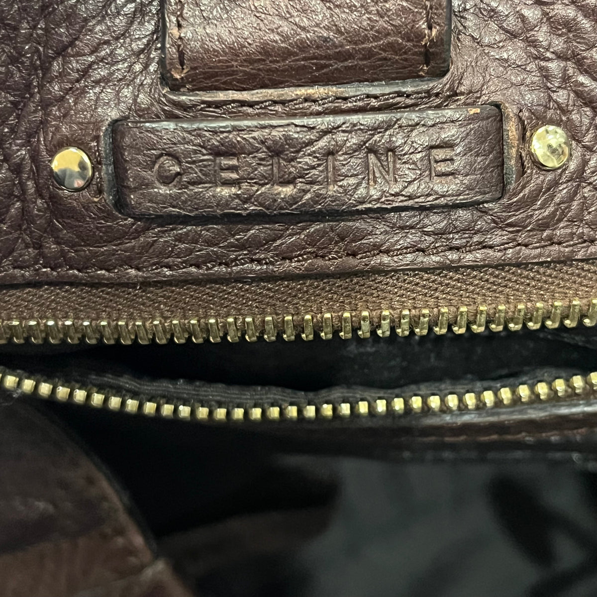 CELINE Brown Leather Triomphe Vintage Shoulder Bag