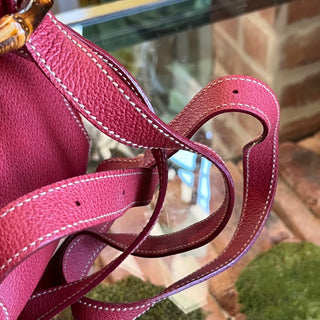GUCCI Vintage Red Suede Bamboo Backpack Bag