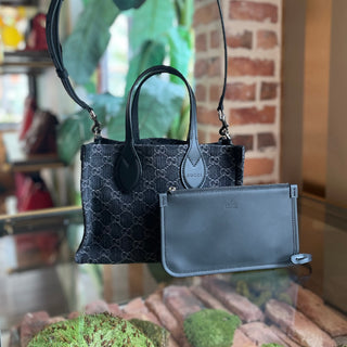 GUCCI Ophidia Medium Black GG Denim Tote Bag