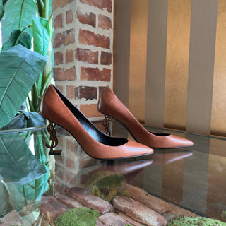 SAINT LAURENT Brown Leather Opyum Heels SZ 35 (US 5)
