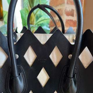 CELINE Medium Phantom Luggage Black Cut Out Calfskin Leather Tote Bag