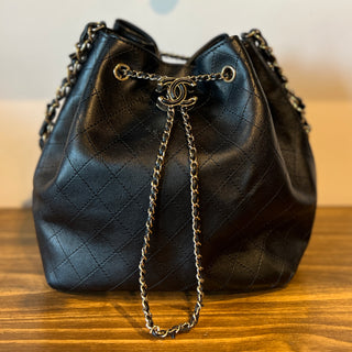 CHANEL Quilted CC Drawstring Bucket Bag