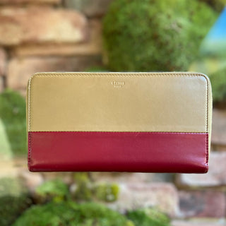 CELINE Gold & Red Colorblock Zip Around Wallet