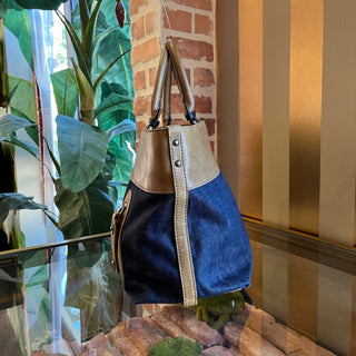 CHLOE Medium Blue Denim Logo Tote