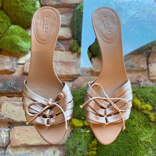 GUCCI Pink Satin Bow Leather Kitten Heels SZ 6.5