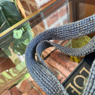 LOEWE Slit Mini Blue Raffia Tote Bag