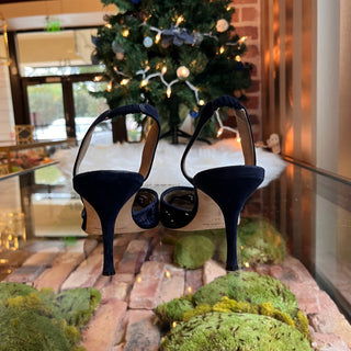 MANOLO BLAHNIK Carolyne Blue Embroidered Sling Back Pumps SZ38(8US)