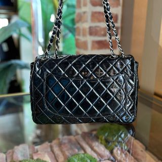 CHANEL Black Patent Leather Single Flap Shoulder Bag DIA311