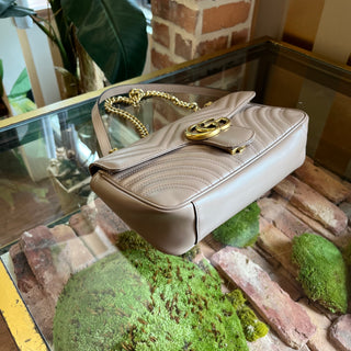 GUCCI GG Marmont Taupe Matelasse Chevron Leather Crossbody Bag