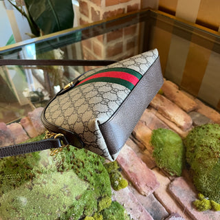 GUCCI Ophidia Web Small Beige Brown Leather Crossbody Bag