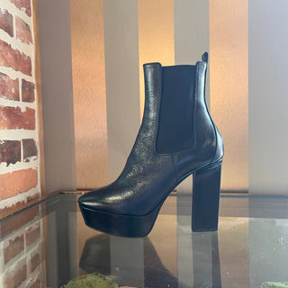 SAINT LAURENT Black Leather Platform Ankle Boots SZ 37.5 (US 7.5)
