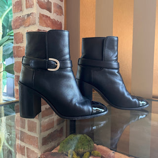 CHANEL Black Leather CC Calfskin Leather Ankle Boots SZ 36.5 (SZ 6.5)