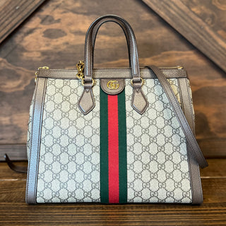 GUCCI Ophidia Medium GG Supreme Monogram Web Brown Tote