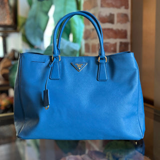 PRADA Double Zip Jeux Blue Lux Saffiano Leather Tote Bag