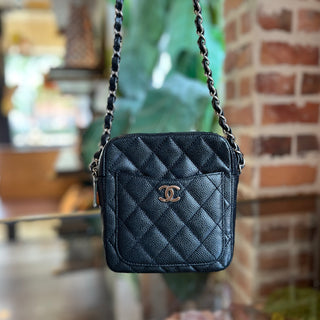 CHANEL Black Caviar Quilted Camera Case Crossbody