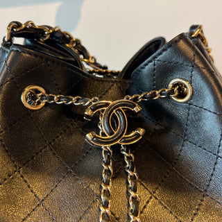 CHANEL Quilted CC Drawstring Bucket Bag