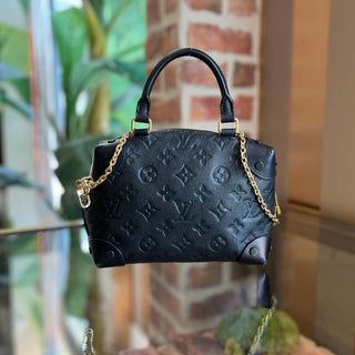 LOUIS VUITTON Petite Malle Souple Black Monogram Empreinte Leather Top Handle Bag