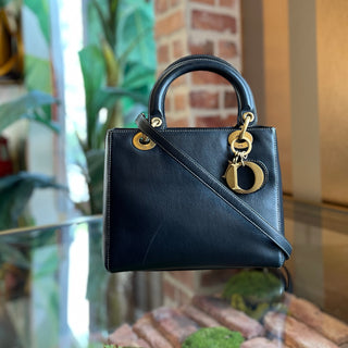 DIOR Lady Dior Black Grained Calfskin Leather Tote
