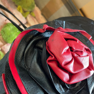 VALENTINO Petale Rose Black Leather Tote Bag