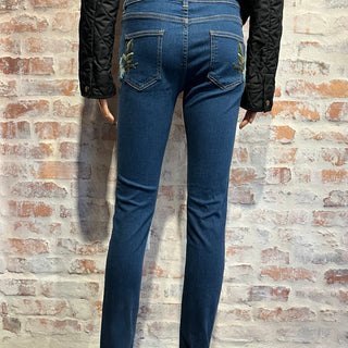 GUCCI Blue Floral Embroidered Mid-Rise Skinny Jeans SZ29