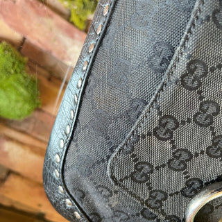 GUCCI Black GG Canvas Horsebit Studded Chain Shoulder Bag