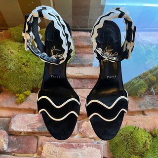 LOUBOUTIN White/Black Sling Back Suede Heels SZ 39.5 (US 9.5)