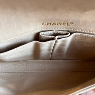 CHANEL East West Chocolate Bar Flap Beige Lambskin Patent Shoulder Bag