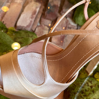 DIOR Cannage Champagne Satin Crystal Platforms SZ38(8US)