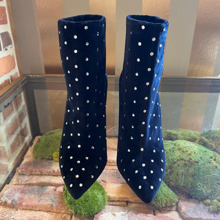SAINT LAURENT Black Velvet Crystal Boots SZ 36 (US 6)