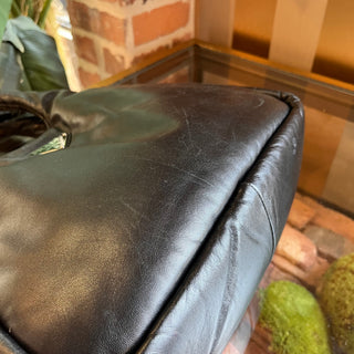 PRADA Black Padded Leather Triangle Logo Tote Bag
