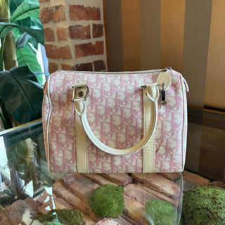 DIOR Rose Clair Coated Canvas Logo Medium Boston Bag