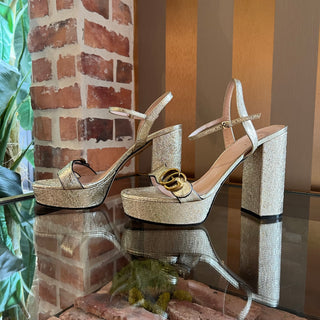 GUCCI Galassia Gold Metallic Marmont Calfskin Platform Heels SZ 40 (US 10)