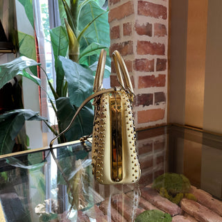 PRADA Pyramid Studded Gold Saffiano Lux Leather Satchel