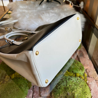 PRADA Convertible Bicolor Saffiano Leather Open Tote