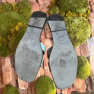 HERMES Oran Blue Suede Bicolor Bleu Minéral Sandals SZ39.5(9.5US)