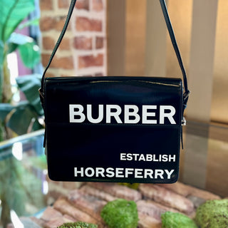 BURBERRY Grace Horseferry Print Black Leather Crossbody