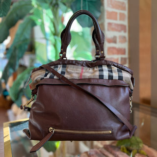 BURBERRY House Check Big Crush Brown Canvas and Leather Tote Bag