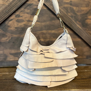 SAINT LAURENT Saint Tropez Blush Chevre Leather Ruffle Bag