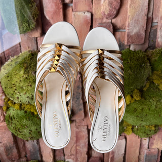 VALENTINO Caged White Gold Calfskin Strappy Heels SZ36(6US)