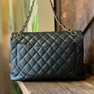 CHANEL Maxi Single Flap Black Caviar Leather Shoulder Bag
